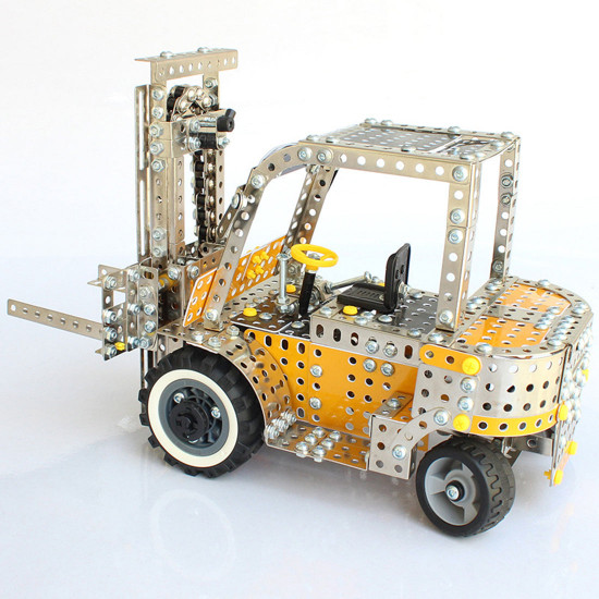 1300pcs simulation engineering truck forklift model kit diy metal assembly model