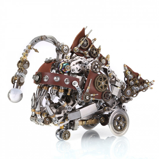 1064pcs+ steampunk deep-sea anglerfish 3d metal ocean model diy kit with luminous bulb