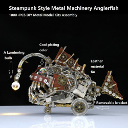 1064pcs+ steampunk deep-sea anglerfish lamp 3d metal ocean model diy kit with luminous bulb