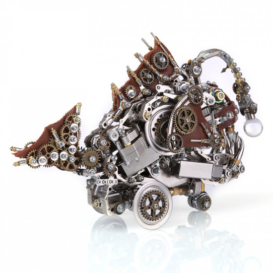 1064pcs+ steampunk deep-sea anglerfish 3d metal ocean model diy kit with luminous bulb