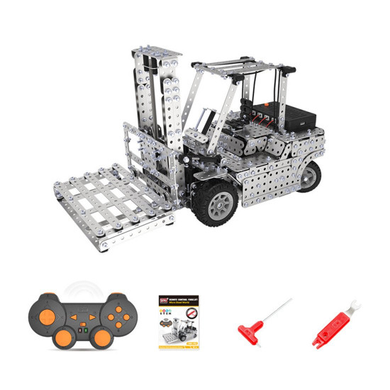 1400pcs 2.4g assembly remote control metal forklift mechanical scew model building kit puzzle