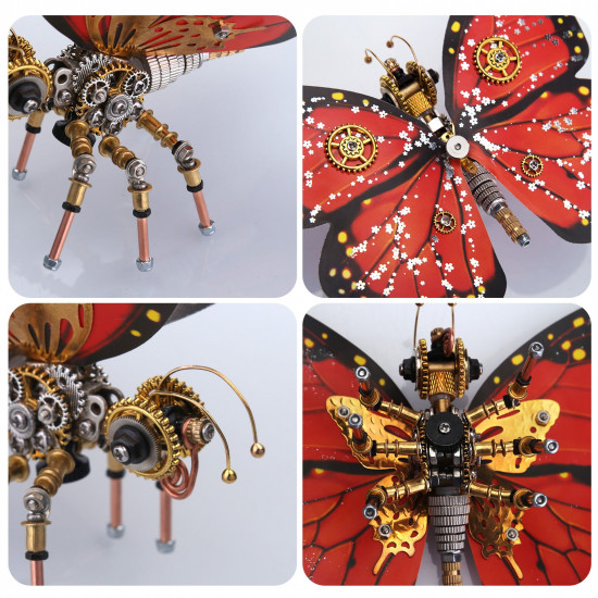 150pcs steampunk scarlet peacock butterfly assembly model -red