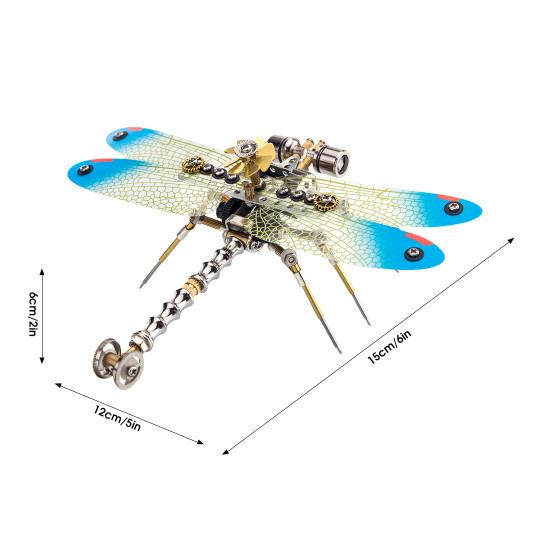 150pcs steampunk 3d dragonfly model assembly kit with light