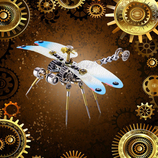 150pcs steampunk 3d dragonfly model assembly kit with light