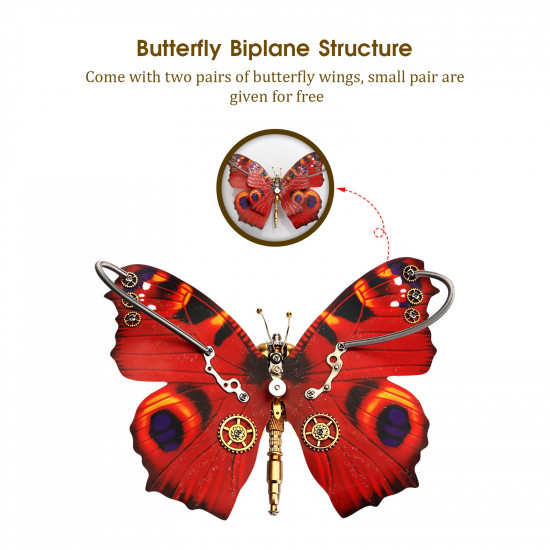 150pcs steampunk 3d orange-red peacock butterfly model assembly kit