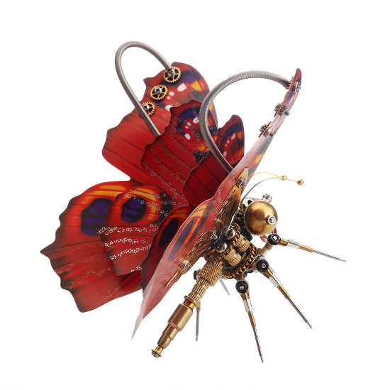 150pcs steampunk 3d orange-red peacock butterfly model assembly kit