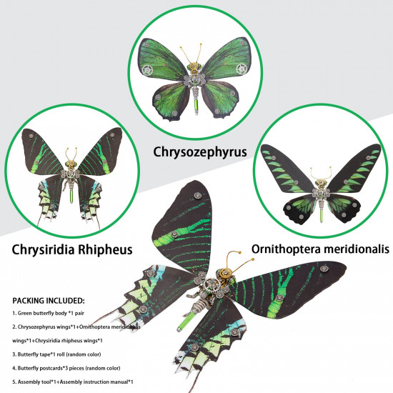 200pcs+ steampunk metal assembly butterfly chrysiridia rhipheus, ornithoptera meridionalis & chrysozephyrus