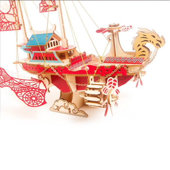 300+pcs diy fantasy airship 3d steampunk model wooden puzzle toy