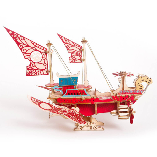 300+pcs diy fantasy airship 3d steampunk model wooden puzzle toy