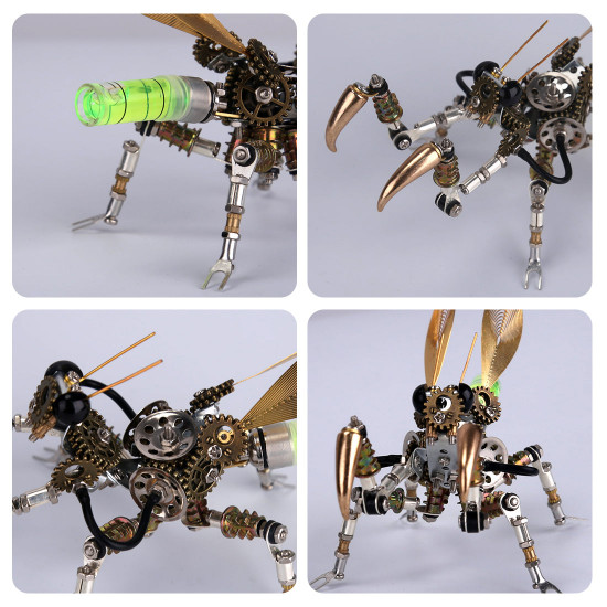 300pcs+ steampunk little mantis with glow light 3d metal insect model diy kits