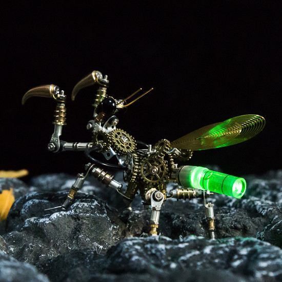 300pcs+ steampunk little mantis with glow light 3d metal insect model diy kits