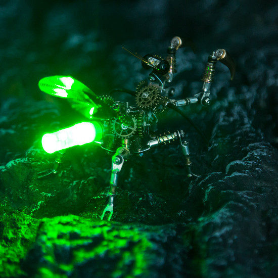 300pcs+ steampunk little mantis with glow light 3d metal insect model diy kits