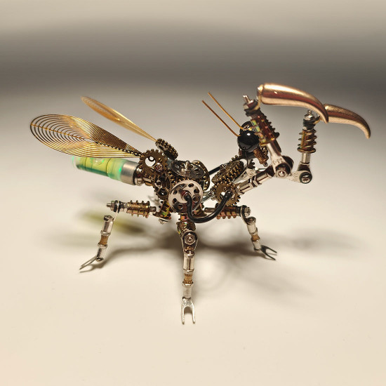 300pcs+ steampunk little mantis with glow light 3d metal insect model diy kits