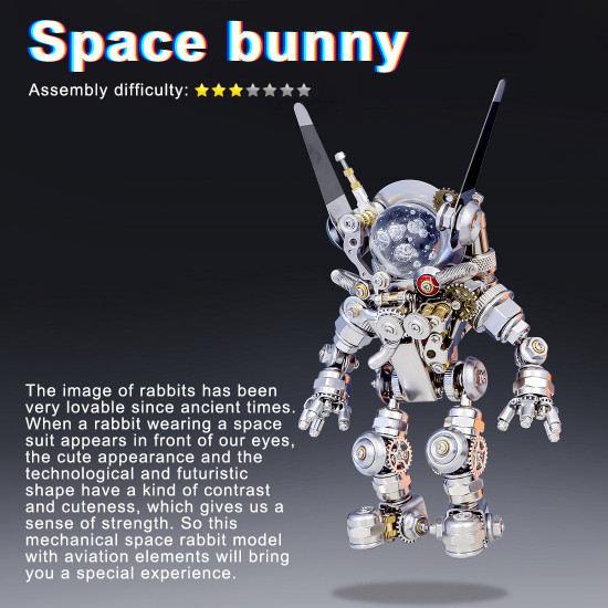 mechanical aerospace rabbit sci-fi punk female astronaut 3d metal puzzle 500cs
