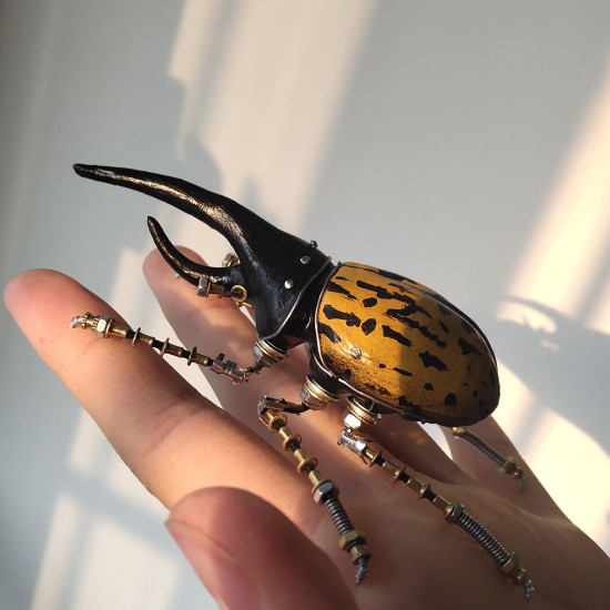 3d metal yellow dynastes beetles steampunk bug model kit handmade