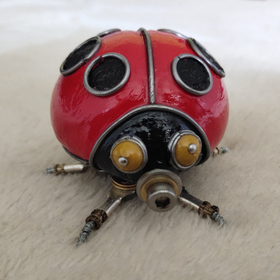 3d metal steampunk coccinellidae ladybird sculpture model for collection