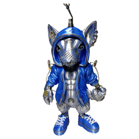 3d metal steampunk mouse with blue jacket animal sculpture model assembled