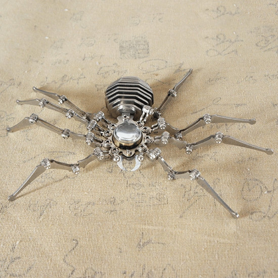 3d stainless steel assembled spider clock model handmade crafts