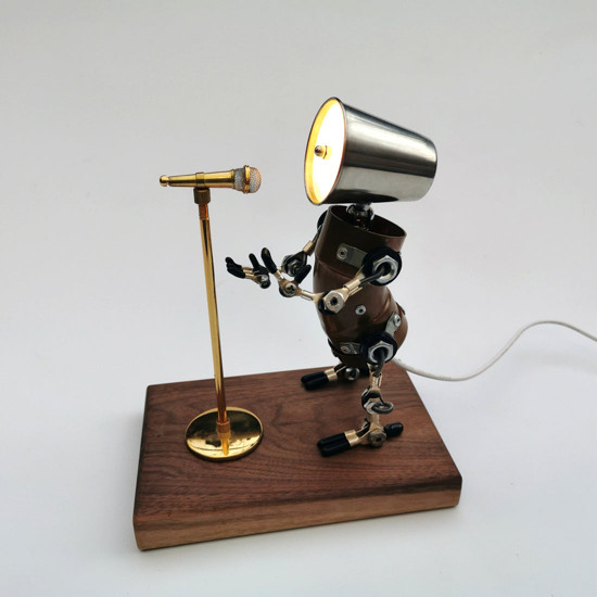 3d steampunk metal band musician trumpet saxophone robot table lamp crafts