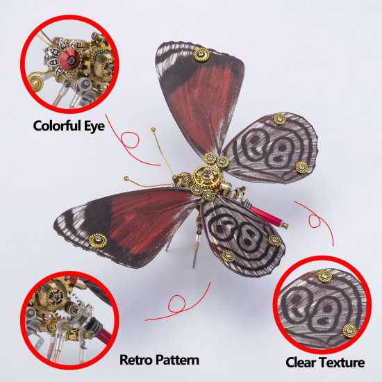 3pcs/ set steampunk red lacewing butterfly 3d metal model kits for her