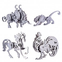 4pcs diy assembly stainless steel 3d tiger cattle cock horse puzzle toy