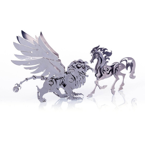 4pcs griffin wild wolf cattle horse diy 3d stainless steel metal puzzle model