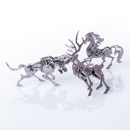 4pcs metal 3d diy assembly detachable rooster cerberus elk horse model puzzle kit