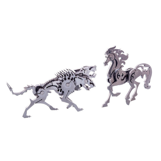 4pcs metal 3d diy assembly detachable rooster cerberus elk horse model puzzle kit