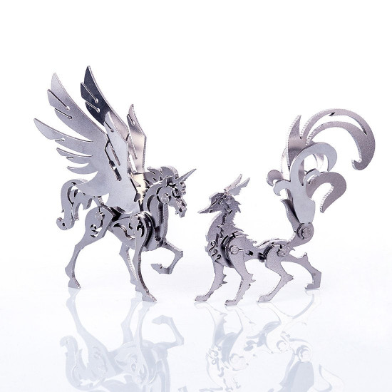 4pcs metal diy assembly detachable unicorn wolf lion fox model 3d puzzle kit