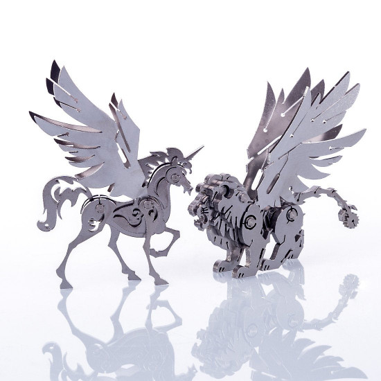 4pcs metal diy assembly detachable unicorn wolf lion fox model 3d puzzle kit