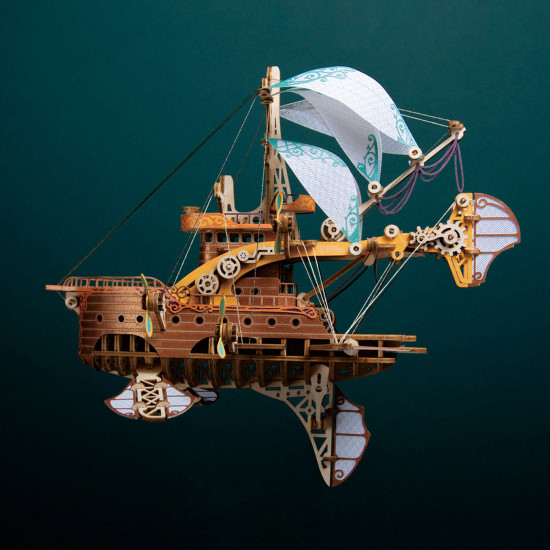 4pcs/ set diy fantasy steampunk spaceship 3d wooden puzzle toy