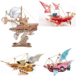 4pcs/ set diy fantasy steampunk spaceship 3d wooden puzzle toy