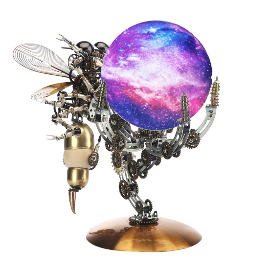 628pcs steampunk mechanical metal wasp on glow jupiter moon planet series