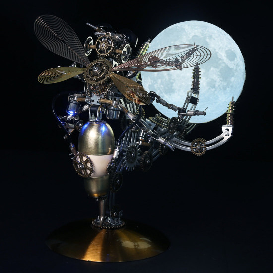 628pcs steampunk mechanical metal wasp on glow jupiter moon planet series