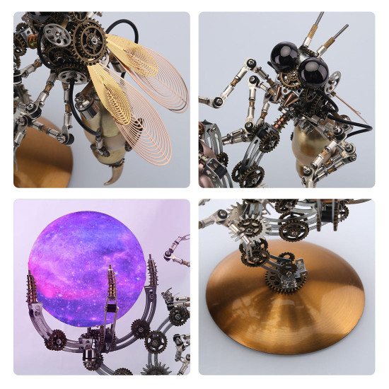 628pcs steampunk mechanical metal wasp on glow jupiter moon planet series