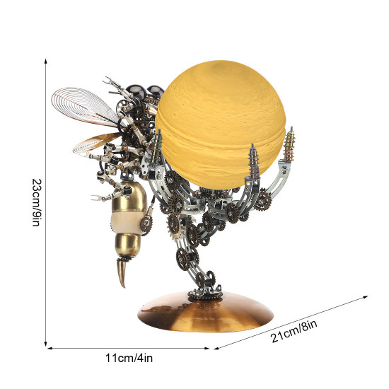 628pcs steampunk mechanical metal wasp on glow jupiter moon planet series