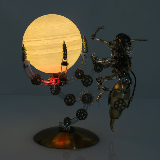 628pcs steampunk mechanical metal wasp on glow jupiter moon planet series