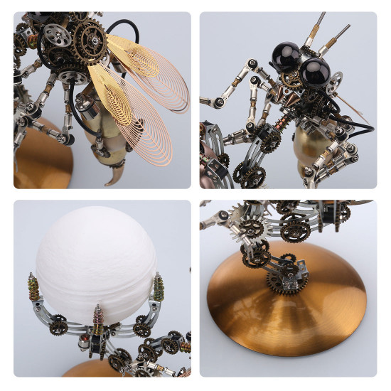 628pcs steampunk mechanical metal wasp on glow jupiter moon planet series