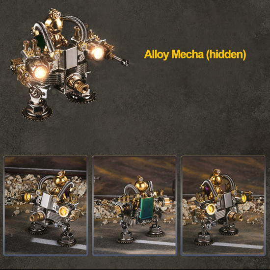 6pcs blind box diy metal assembly armored series spacecraft mecha tank motorcycle model kit with light