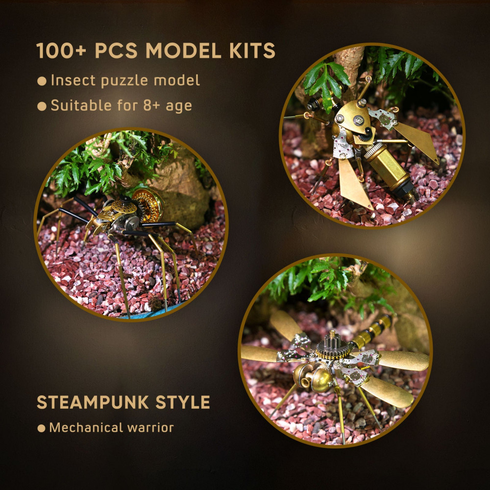 6pcs/set steampunk tiny insect bugs metal diy model kits - 6pcs-set ...