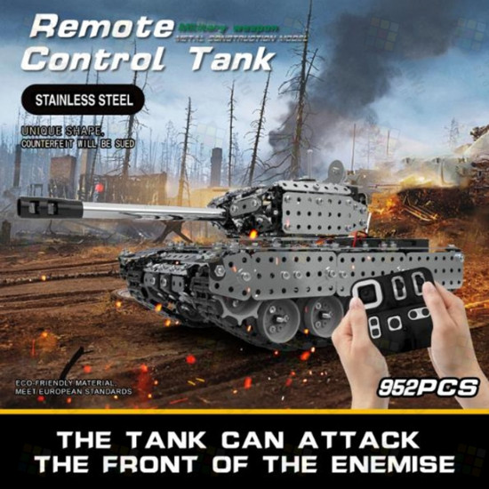 952pcs diy assembly metal  2.4g rc tank military model puzzle toy