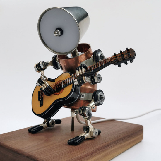 steampunk style assembled 3d metal musician bassists model lamp 2-in-1desk decor  crafts