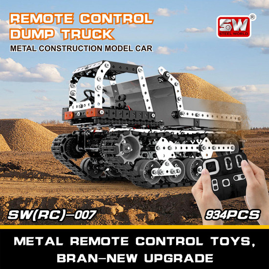 assembly 934pcs 2.4g 10ch metal rc tracked dump truck puzzle model