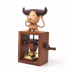 automata animal bull cows mini musical box creative wooden hand cranked music box