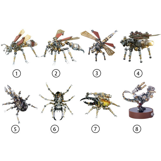 blind box 3pcs/set diy mechanical assembly metal steampunk insect puzzle model kit