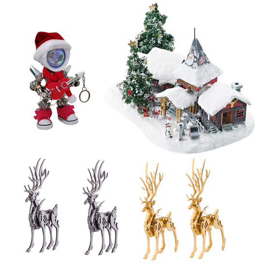 christmas bundle santa claus with golden elk winter village sets 3d metal puzzles