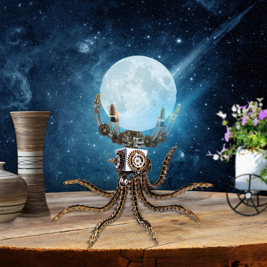 custom steampunk octopus on the moon light lamp 1061pcs metal model kits