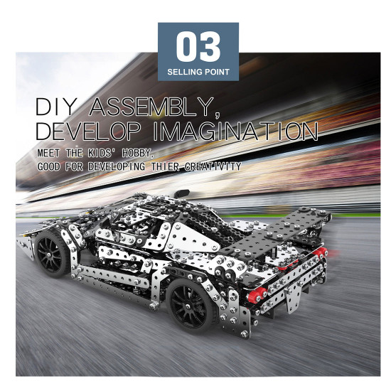 diy racing car assembly kit 3d metal screw vehicle model toys for adults kids 1130pcs