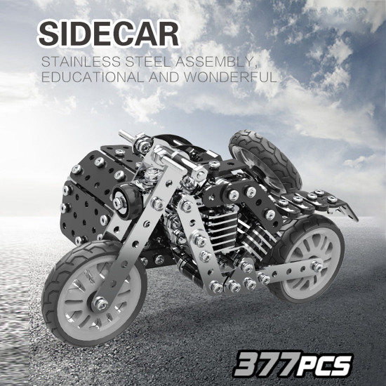 diy side tricycle assembly model 3d motorcycle puzzle kit stainless steel screw toys 377pcs