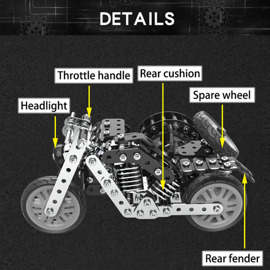 diy side tricycle assembly model 3d motorcycle puzzle kit stainless steel screw toys 377pcs